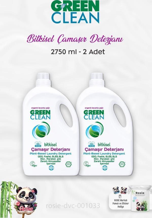 2 Adet Green Clean Bitkisel Sıvı Çamaşır Deterjanı 2750 ml ve ROSIE - Image 1