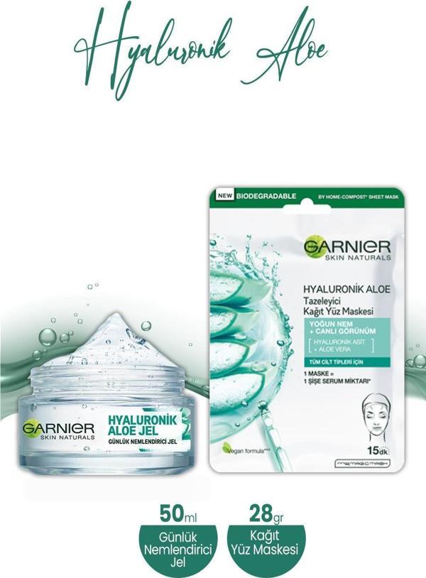 Garnier Hyaluronik Aloe Nemlendirici Jel 50 ml ve Kağıt Yüz Maskesi 28 gr - Image 1