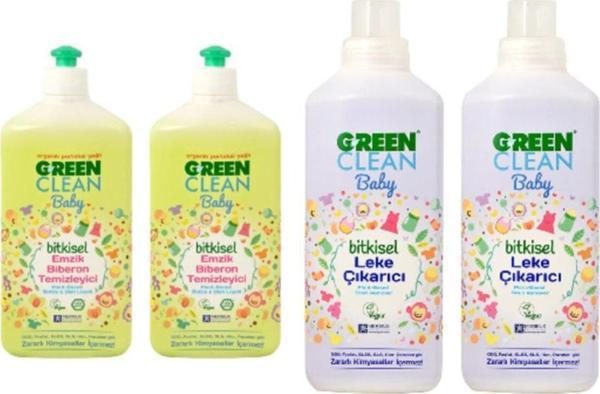 Green Clean Baby Emzik Biberon Temizleyici 500 ml x 2 Adet ve Leke Çıkarıcı 1000 ml x 2 Adet - Image 1