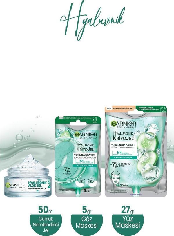Garnier Hyaluronik Aloe Nemlendirici Jel 50 ml,Soğutucu Göz Maskesi 5 gr ve Yüz Maskesi 27 gr - Image 1