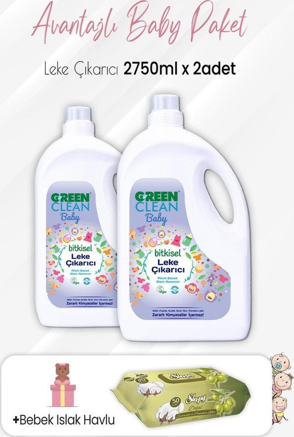Green Clean Baby Leke Çıkarıcı 2750 ml x 2 Adet ve Zeytinyağlı Pamuklu 50'li - Image 1