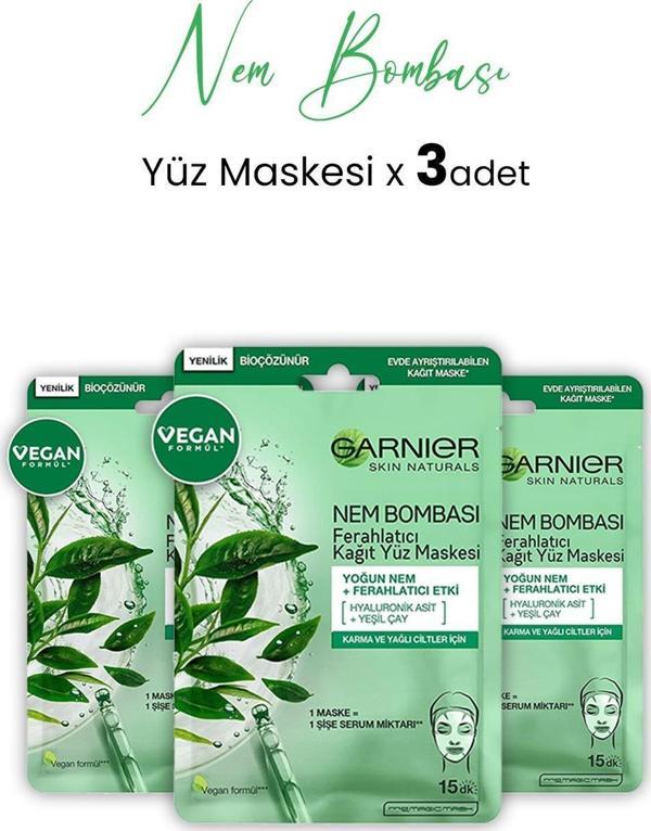 Garnier Kağıt Yüz Maskesi Ferahlatıcı Nem Bombası 28 gr x 3 Adet - Image 1