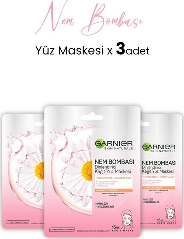 Garnier Kağıt Yüz Maskesi Nem Bombası Dinlendirici 28 gr x 3 Adet - Image 1