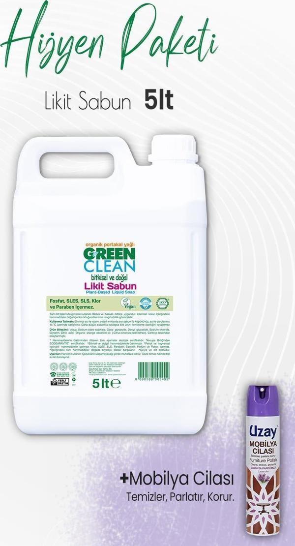 Green Clean Bitkisel Bulaşık Deterjanı Portakal 5 lt ve Mobilya Cilası Lavanta 300 ml - Image 1