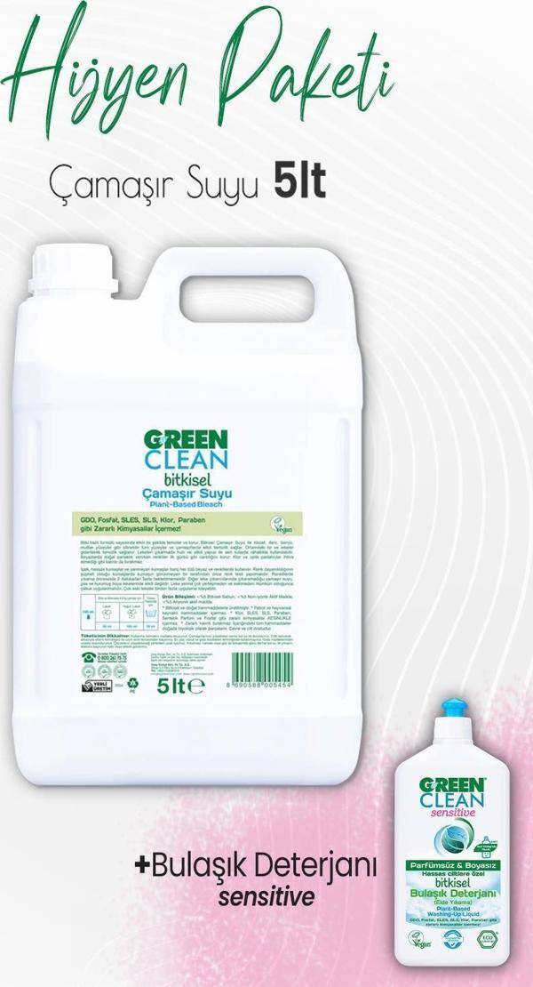 Green Clean Bitkisel Çamaşır Suyu 5 lt ve Sensitive Bulaşık Deterjanı 500 ml - Image 1