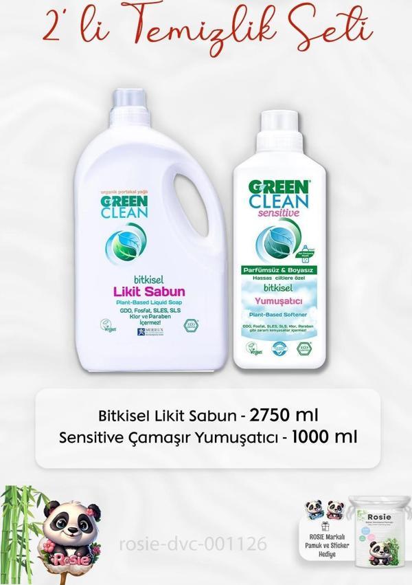 Green Clean Bitkisel Likit Sabun 2750 ml, Sensitive Yumuşatıcı 1 lt ve ROSIE - Image 1