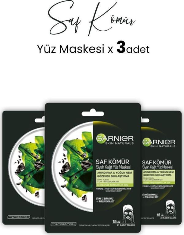 Garnier Kağıt Yüz Maskesi Siyah Saf Kömür 28 gr x 3 Adet - Image 1