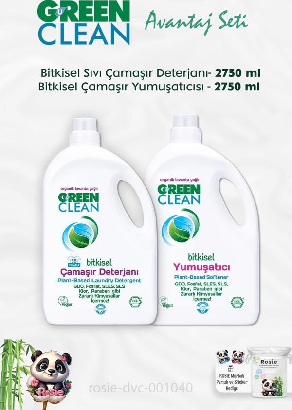 Green Clean Bitkisel Sıvı Çamaşır Deterjanı 2.75 kg, Çamaşır Yumuşatıcısı 2.75 kg ve ROSIE - Image 1
