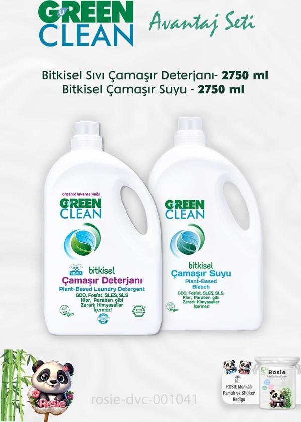 Green Clean Bitkisel Sıvı Çamaşır Deterjanı 2750 ml, Çamaşır Suyu  2750 ml ve ROSIE - Image 1