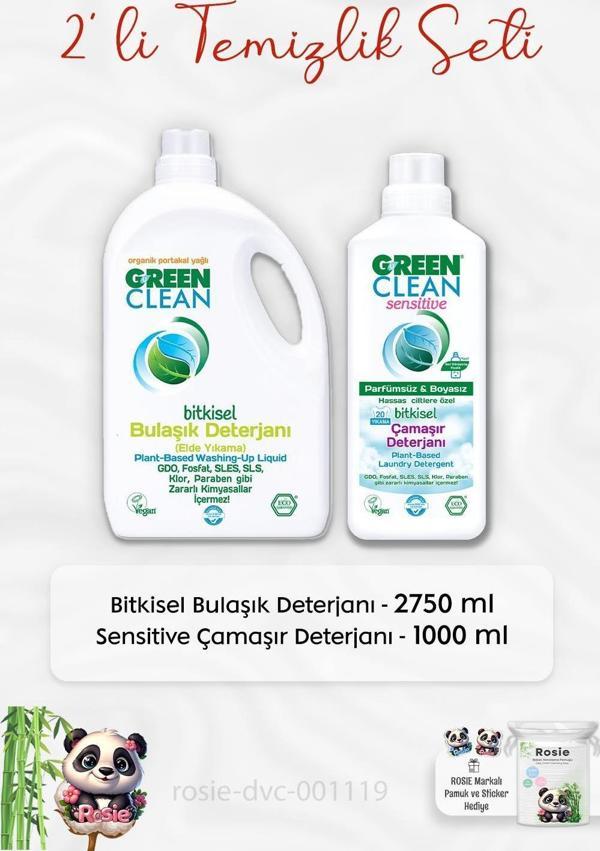 Green Clean Bulaşık Deterjanı 2750 ml, Sensitive Çamaşır Deterjanı ve ROSIE - Image 1