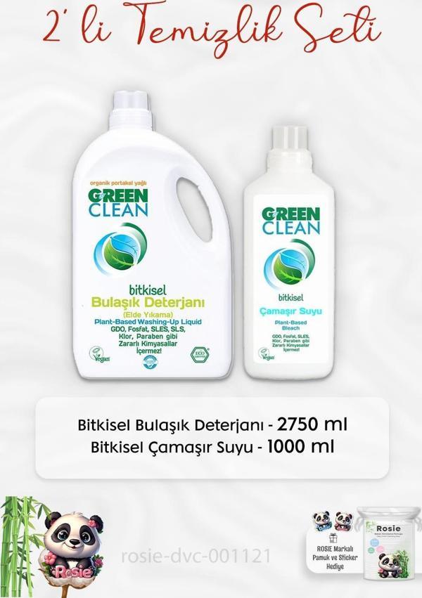 Green Clean Bulaşık Deterjanı Elde Yıkama 2750 ml, Çamaşır Deterjanı 1 lt ve ROSIE - Image 1