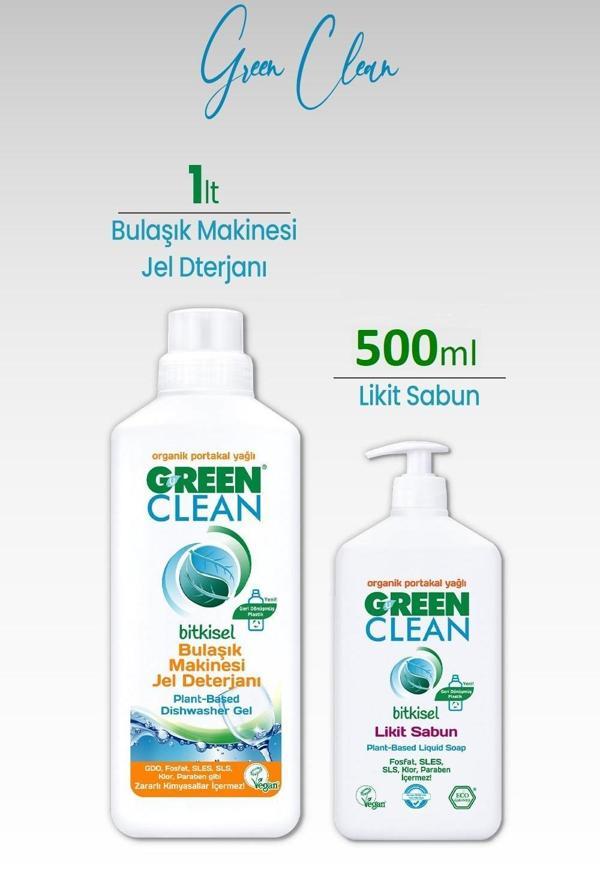 U Green Clean Bulaşık Makinesi Jel Deterjan 1 L ve Likit Sabun 500 ml - Image 1