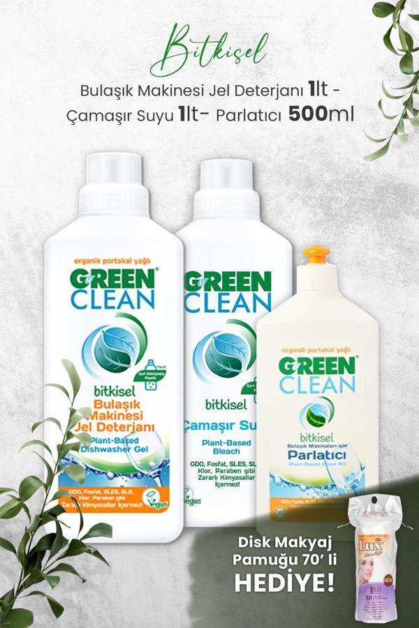 U Green Clean Bulaşık Makinesi Jel Deterjan ve Çamaşır Suyu 1 L, Parlatıcı 500 ml ve Hediyeli - Image 1