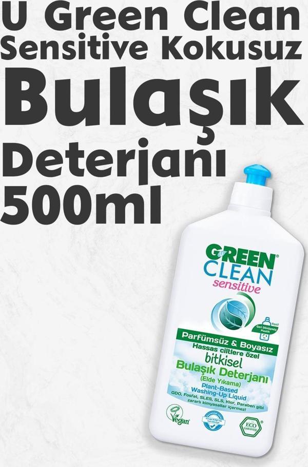 U Green Clean Sensitive Parfümsüz Kokusuz Bitkisel 500 ml Sıvı Bulaşık Deterjanı - Image 1