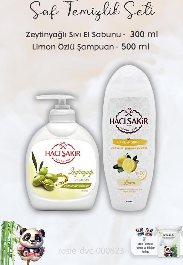 Hacı Şakir Zeytinyağlı Sıvı Sabun 300 ml, Limonlu Şampuan 500 ml ve ROSIE - Image 1