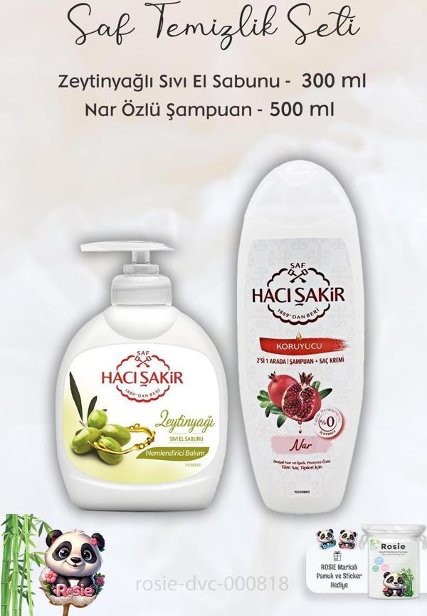 Hacı Şakir Zeytinyağlı Sıvı Sabun 300 ml, Narlı Şampuan 500 ml  ve ROSIE - Image 1