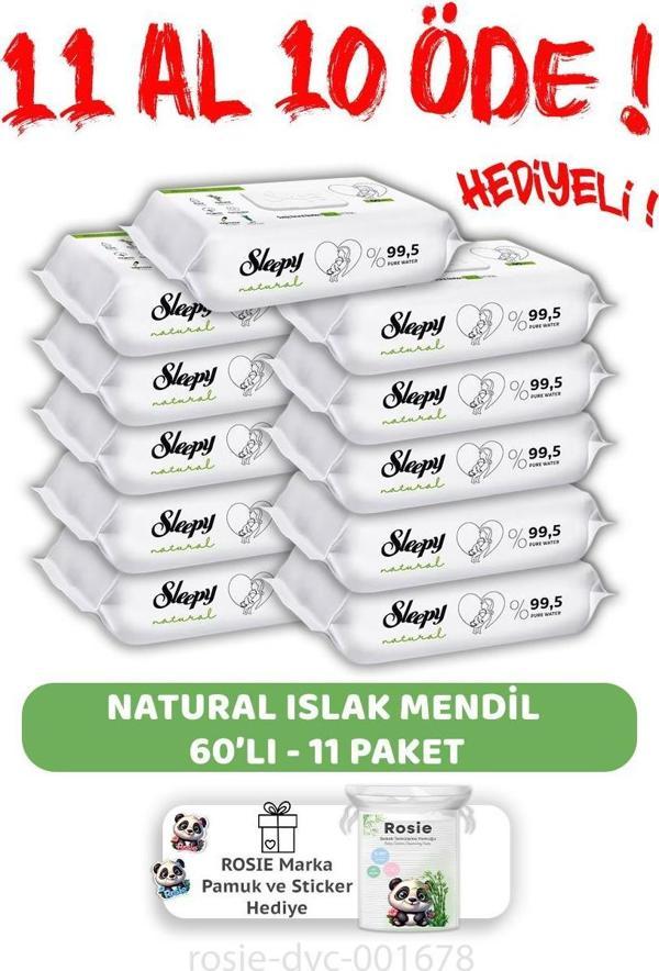 Sleepy 11 AL 10 ÖDE  Natural Yenidoğan Islak Bebek Havlusu 60'lı ve ROSIE  - Image 1