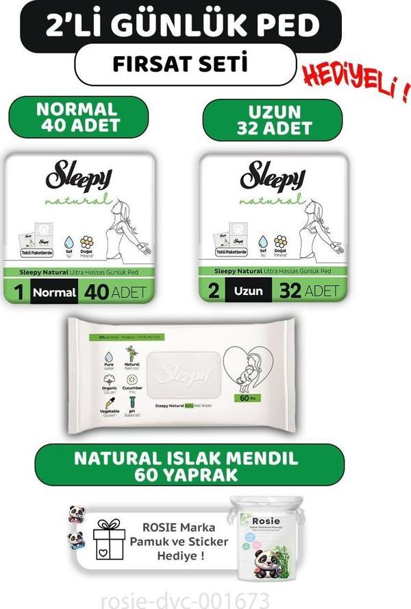Sleepy 2'li Natural Ultra Hassas Günlük Ped  Seti, Islak Mendil ve ROSIE  - Image 1