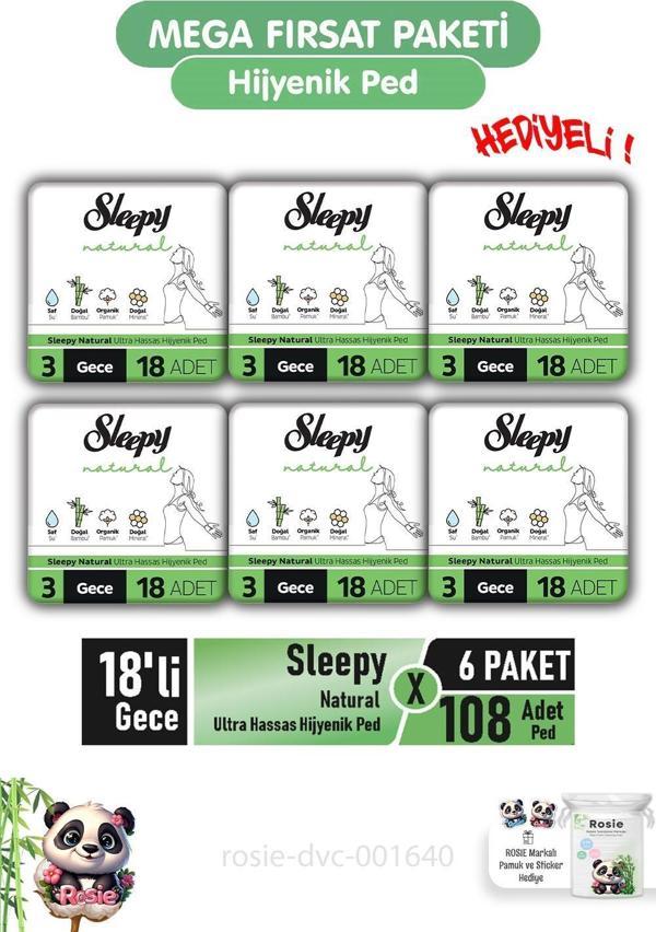 Sleepy Natural Ultra Hassas Hijyenik Ped 18'li Gece X 6 Paket ve ROSIE  - Image 1