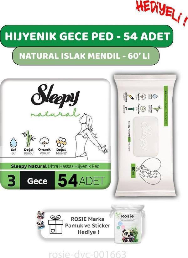 Sleepy Natural Ultra Hassas Hijyenik Ped Gece 54 Adet, Natural 60'lı Islak Mendil e ROSIE - Image 1