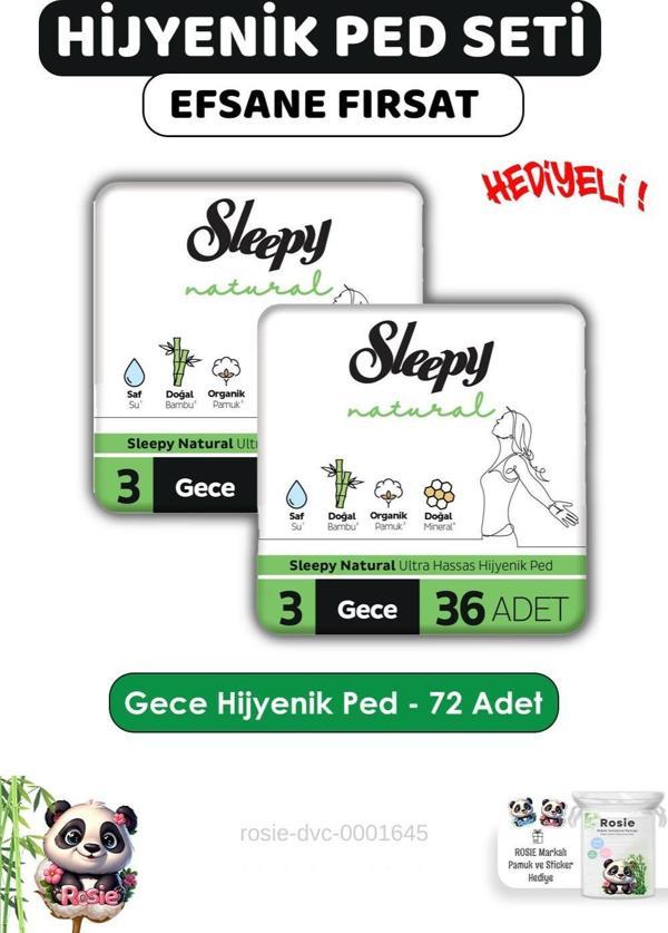 Sleepy Natural Ultra Hassas Hijyenik Ped Gece 72 Adet Ped ve ROSIE  - Image 1