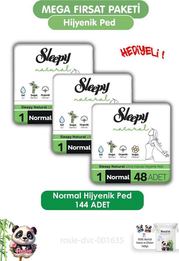Sleepy Natural Ultra Hassas Hijyenik Ped Mega Fırsat Paketi Normal 144 Adet ve ROSIE  - Image 1