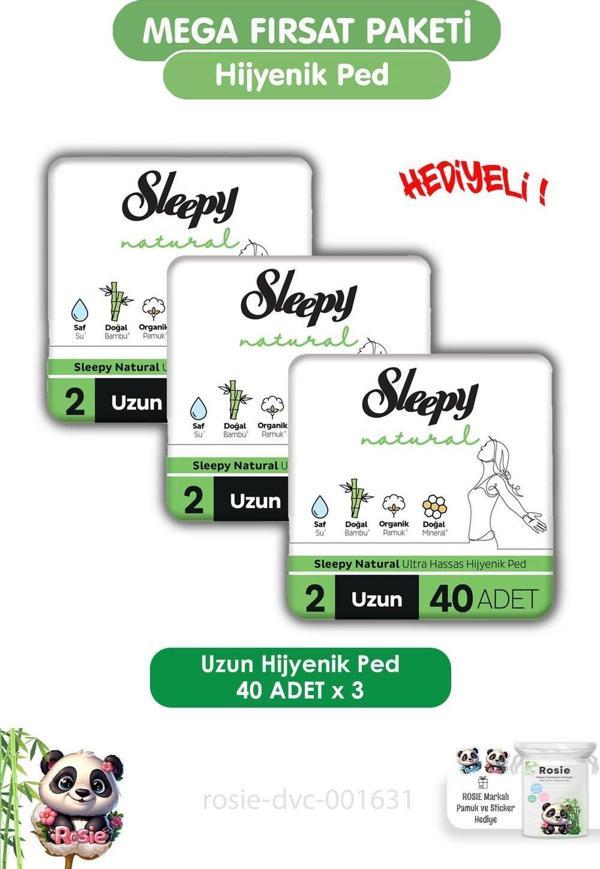 Sleepy Natural Ultra Hassas Hijyenik Ped Uzun 120 Adet Ped ve ROSIE  - Image 1