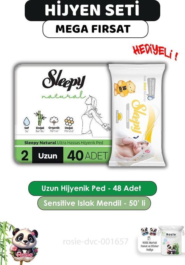 Sleepy Natural Ultra Hassas Hijyenik Ped Uzun 40 Adet, Sensitive 50'li Islak Mendil ve ROSIE - Image 1