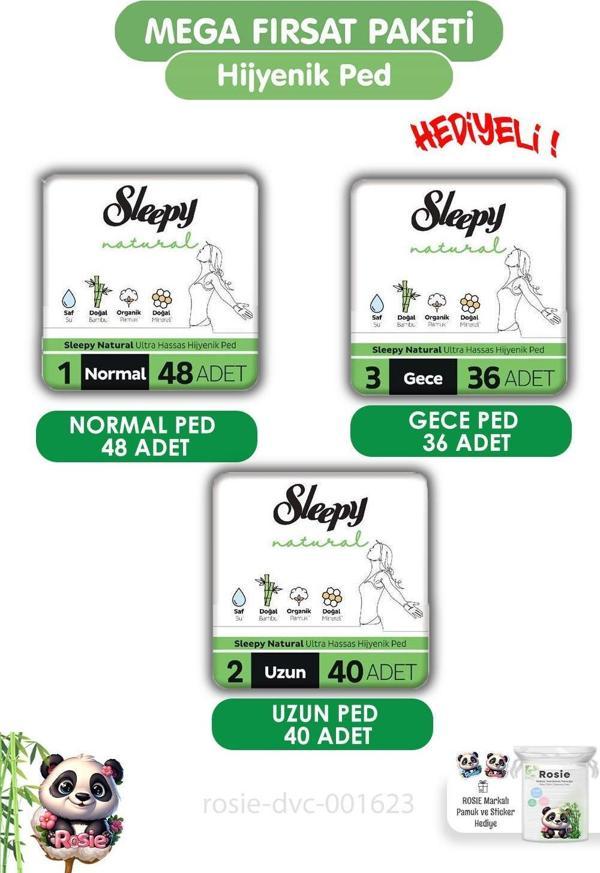 Sleepy  Natural Ultra Hassas Hijyenik Ped 124 Adet Ped Mega Fırsat Paketi ve ROSIE  - Image 1