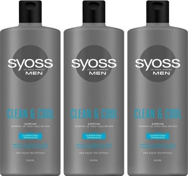 Syoss Men Clean & Cool Şampuan 500 ml x 3 Adet - Image 1