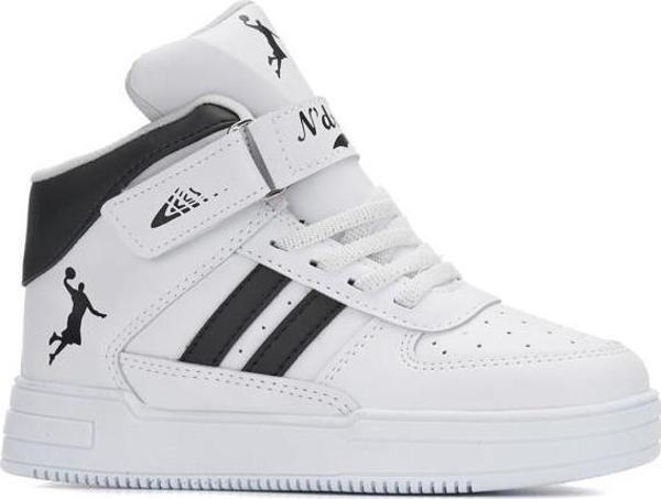 Ndrops 09 Deri Basketbol Orijinal Çocuk Sneakers Bot Beyaz Siyah - Image 1