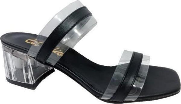 Cotcolic 01221 Deri Şeffaf Topuk Fashion Kadın Terlik - Image 1