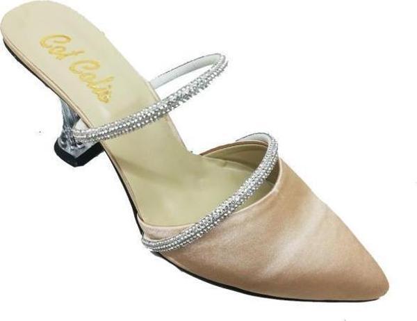 Cotcolic 9714 Saten Şeffaf Topuk Fashion Kadın Terlik - Image 1