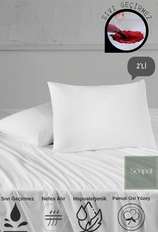 Senpai Home Terry Pamuklu-Kapaklı %100 Sıvı Su Geçirmez Yastık Alezi Koruyucu - Image 1