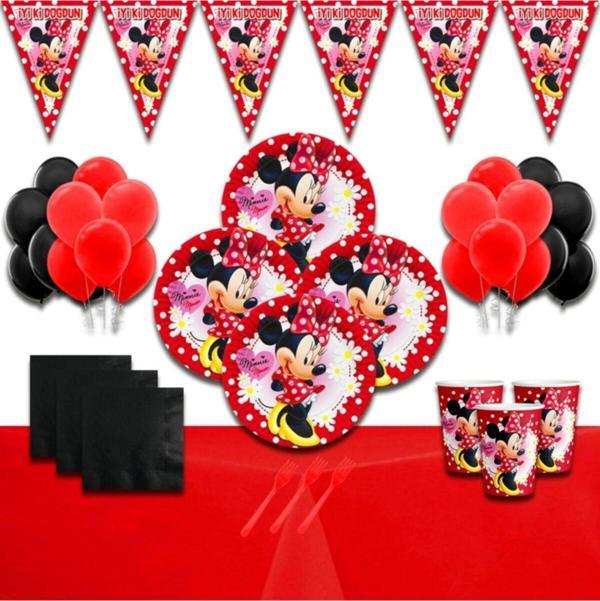 Doğumgünüparti Mınnıe Mouse Kırmızı 16 Kişilik Doğum Günü Parti Süsleri Malzemeleri Seti Lüxminnie - Image 1