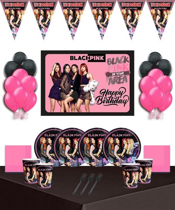Doğumgünüparti Blackpink Afişli 24 Kişilik Doğum Günü Parti Süsleri Malzemeleri Seti - Image 1