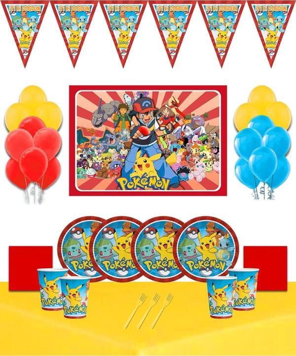 Doğumgünüparti Pokemon Pikachu Afişli 40 Kişilik Doğum Günü Parti Süsleri Malzemeleri Seti - Image 1