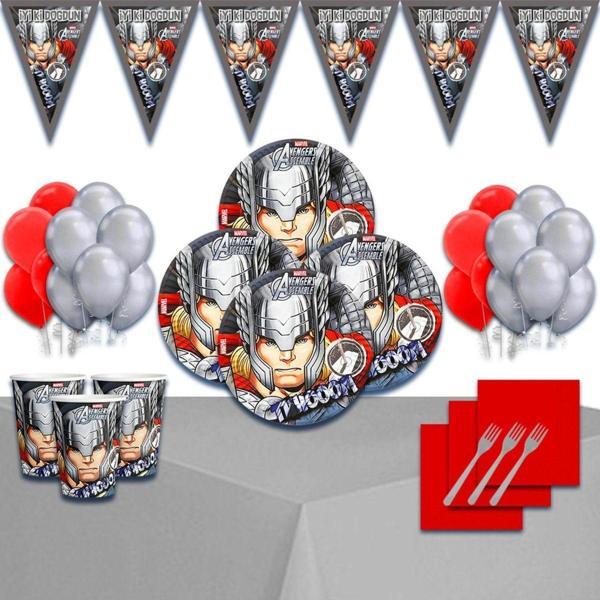 Doğumgünüparti Marvel Thor Yıldırım Efendisi 8 Kişilik Doğum Günü Parti Süsleri Malzemeleri Seti - Image 1