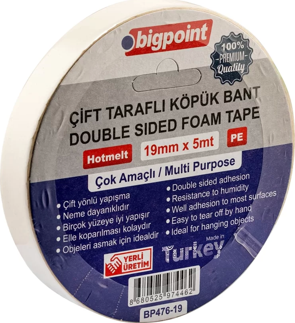 Bigpoint Çift Taraflı Köpük Bant 19mmx5m - Image 1