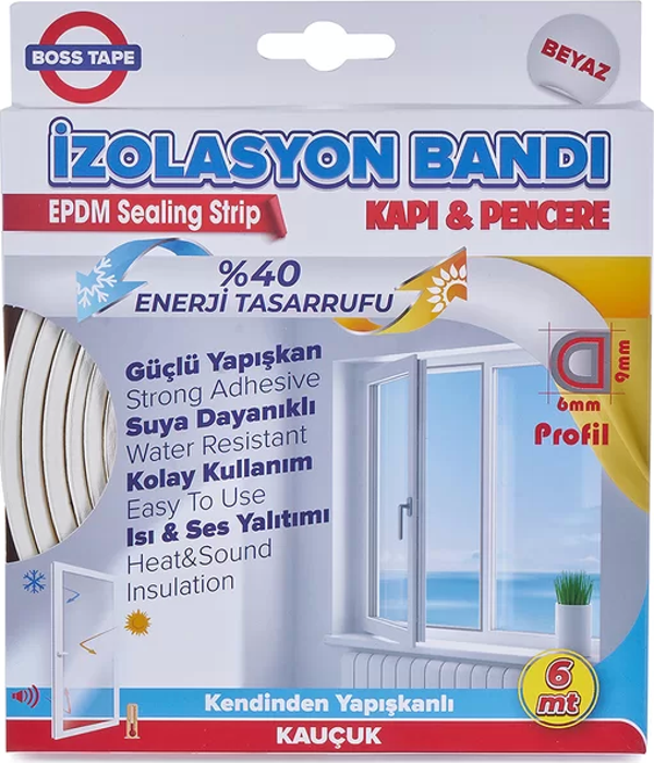 BOSS TAPE 3159 KAPI PENCERE İZOLASYON BANDI 9mmx6m BEYAZ - Image 1