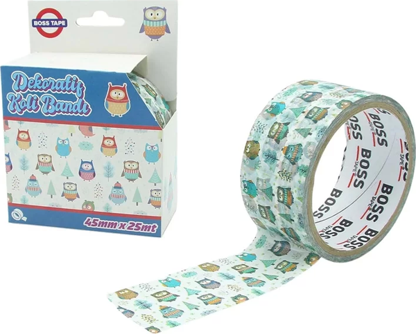 BOSS TAPE 4552 DESENLİ DEKORATİF KOLİ BANDI 45mmx25m BAYKUŞ - Image 1