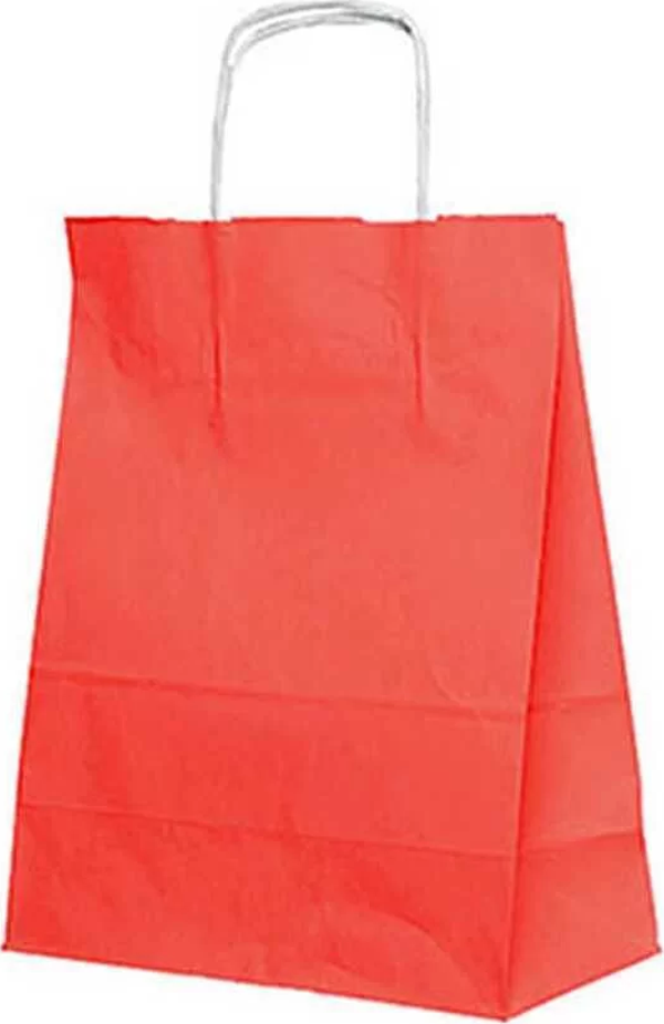 Burgu Saplı Kırmızı Kağıt Çanta 19x8x24 cm - 25 Adet - Image 1