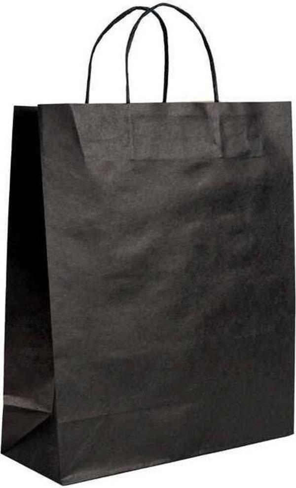 Burgu Saplı Siyah Kağıt Çanta 26x14x29 cm - 25 Adet - Image 1
