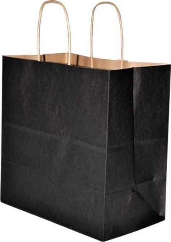 Burgu Saplı Siyah Kağıt Çanta 33x20x32 cm - 25 Adet - Image 1