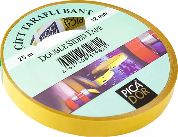 PİCADOR ÇİFT TARAFLI BANT 12mmx25m ASKILI (KM001) - Image 1