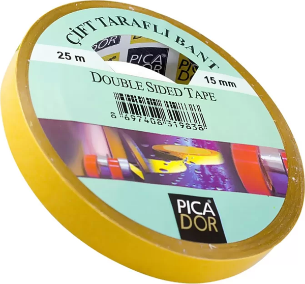 PİCADOR ÇİFT TARAFLI BANT 15mmx25m ASKISIZ (KL004) - Image 1