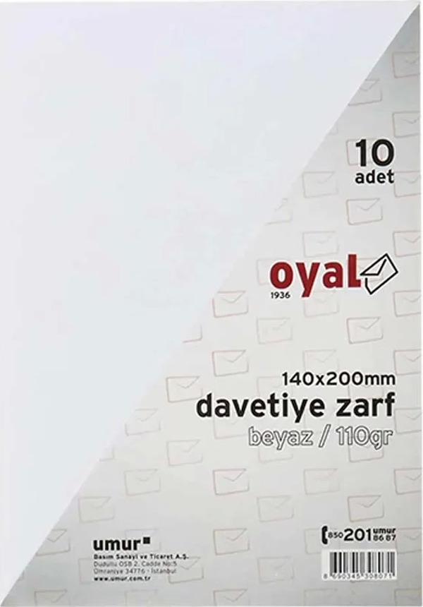 Oyal Davetiye Zarf Beyaz 110Gr 14x20cm 10’lu 8228 - Image 1