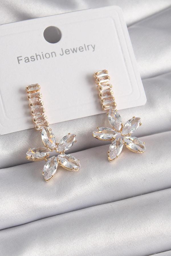 Gold Renk Su Yolu Zirkon Taşlı Çiçek Model Kadın Küpe - EBJ241102W28864 - Image 1