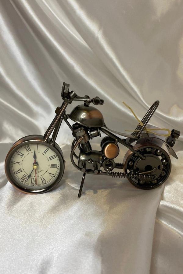 Motor Metal Saat El Yapımı Biblo Kalemlik Motosiklet - Image 1