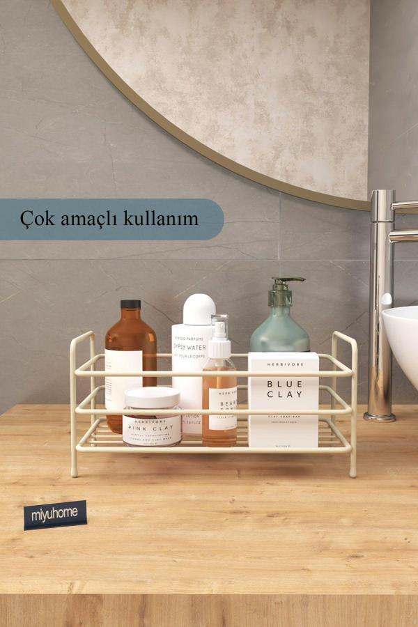 Moniev Tezgah Üstü Raf Banyo Rafı Makyaj Rafı Mutfak Rafı Çok Amaçlı Düzenleyici Organizer Bej - Image 1